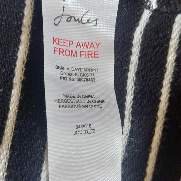 Joules Daylia Black Striped Dress UK Size 18 White Stripes Heavy Cotton Pockets - Picture 10 of 11